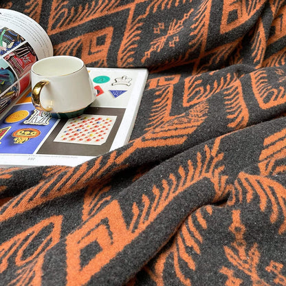Merinowoll Decke Boho Orange 160x220 cm - Kuscheldecke für Zuhause & Outdoor