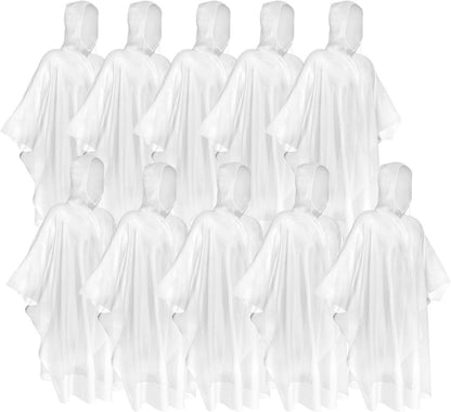 Transparente Regenponchos mit Kapuze 10er Pack - Wasserdichte Einweg
