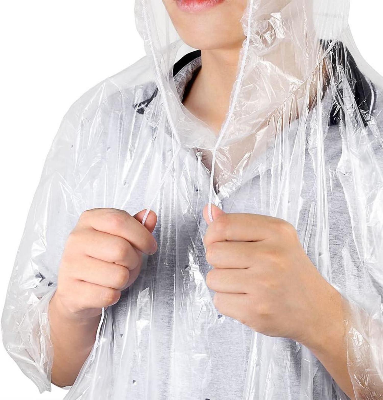 Transparente Regenponchos mit Kapuze 10er Pack - Wasserdichte Einweg