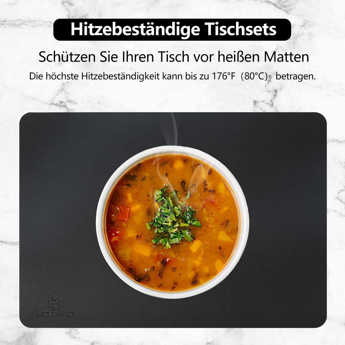 Abwaschbare Tischsets 6er Set mit Untersetzern Schwarz in Lederoptik