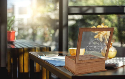 Teebox aus Holz 9 Fächer Teebeutelbox Tee Aufbewahrungsbox mit Glasdeckel