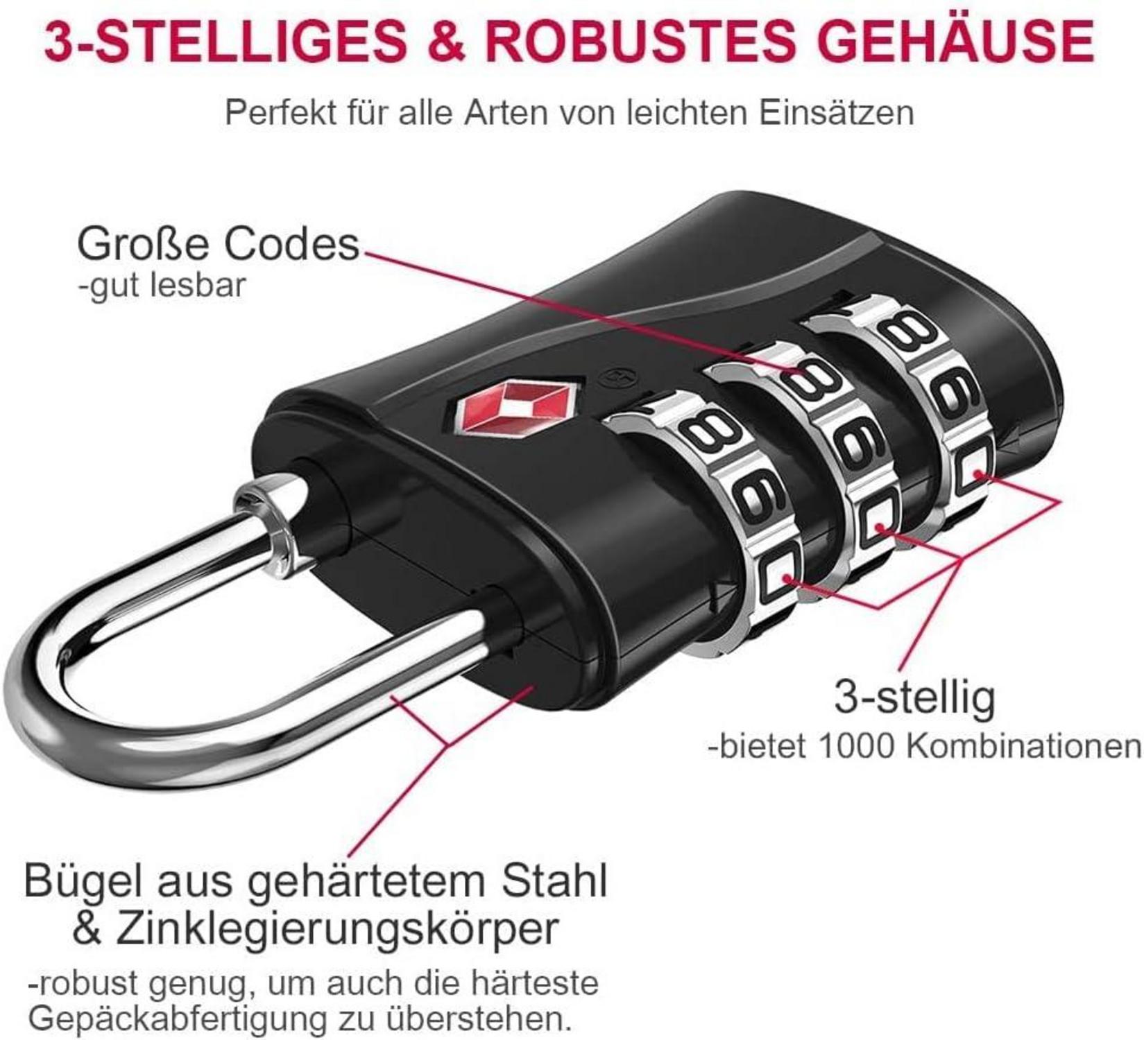 TSA Kofferschloss 3 Stellige Zahlenschloss Vorhängeschloss 4er Set