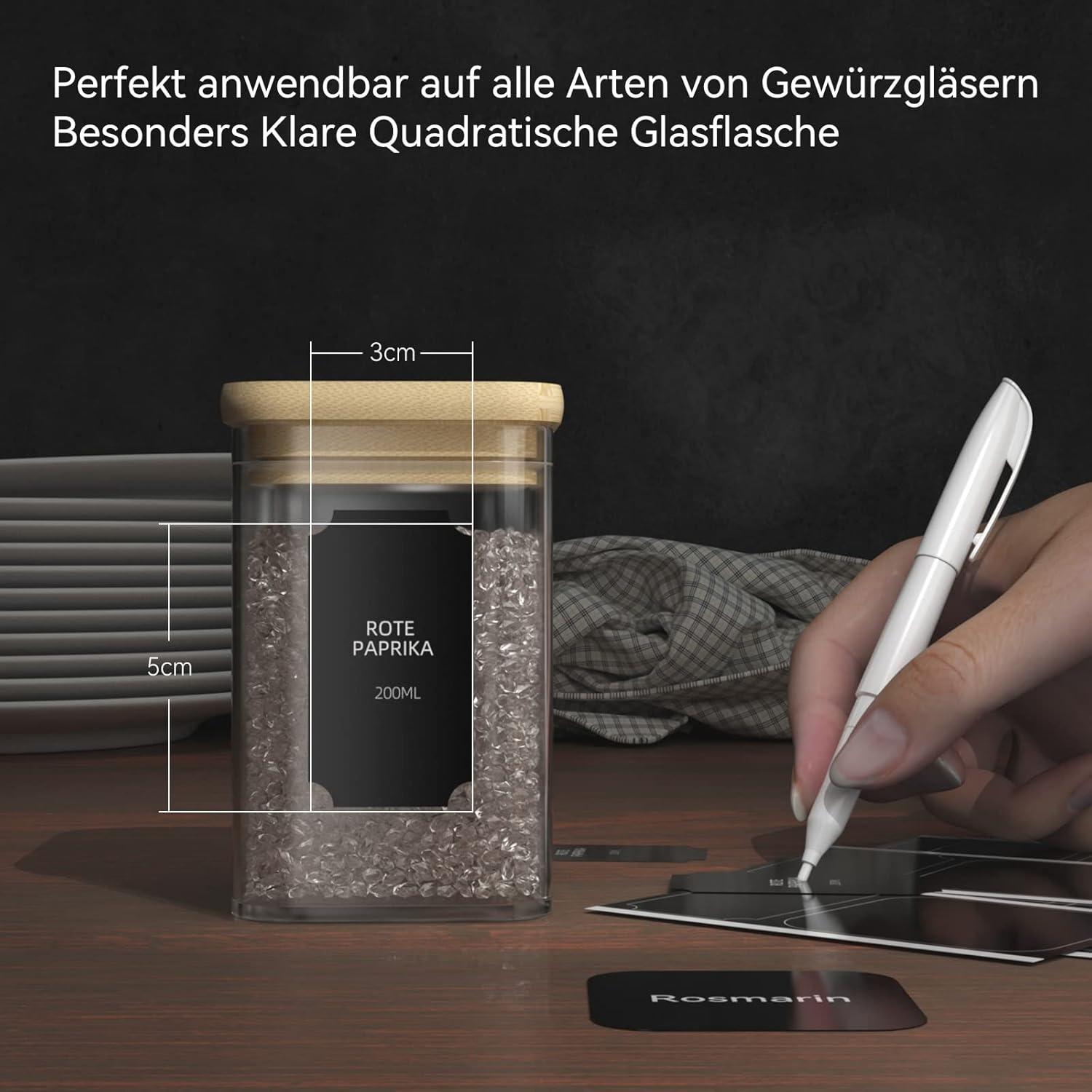 12er Set Gewürzgläser aus Glas mit Bambusdeckel - 200ml