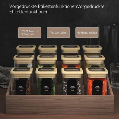 12er Set Gewürzgläser 200ml mit Bambusdeckel - Luftdicht & Hochwertig