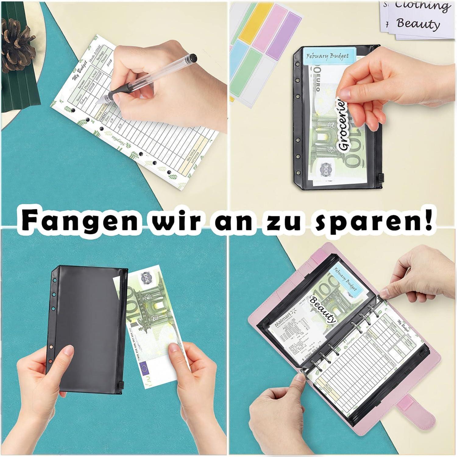 A6 Geld Organizer 6 Ring Budgetplaner mit Geldumschlägen Budget Nachfüllungen 7,4 x 5,71 Zoll Rose