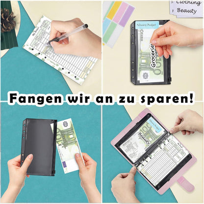 A6 Geld Organizer 6 Ring Budgetplaner mit Geldumschlägen Budget Nachfüllungen 7,4 x 5,71 Zoll Rose