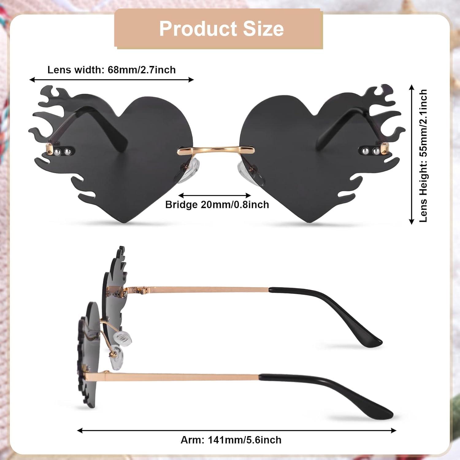 Herz Sonnenbrille Damen Flamme Feuerbrille 2er Set Rose Gold