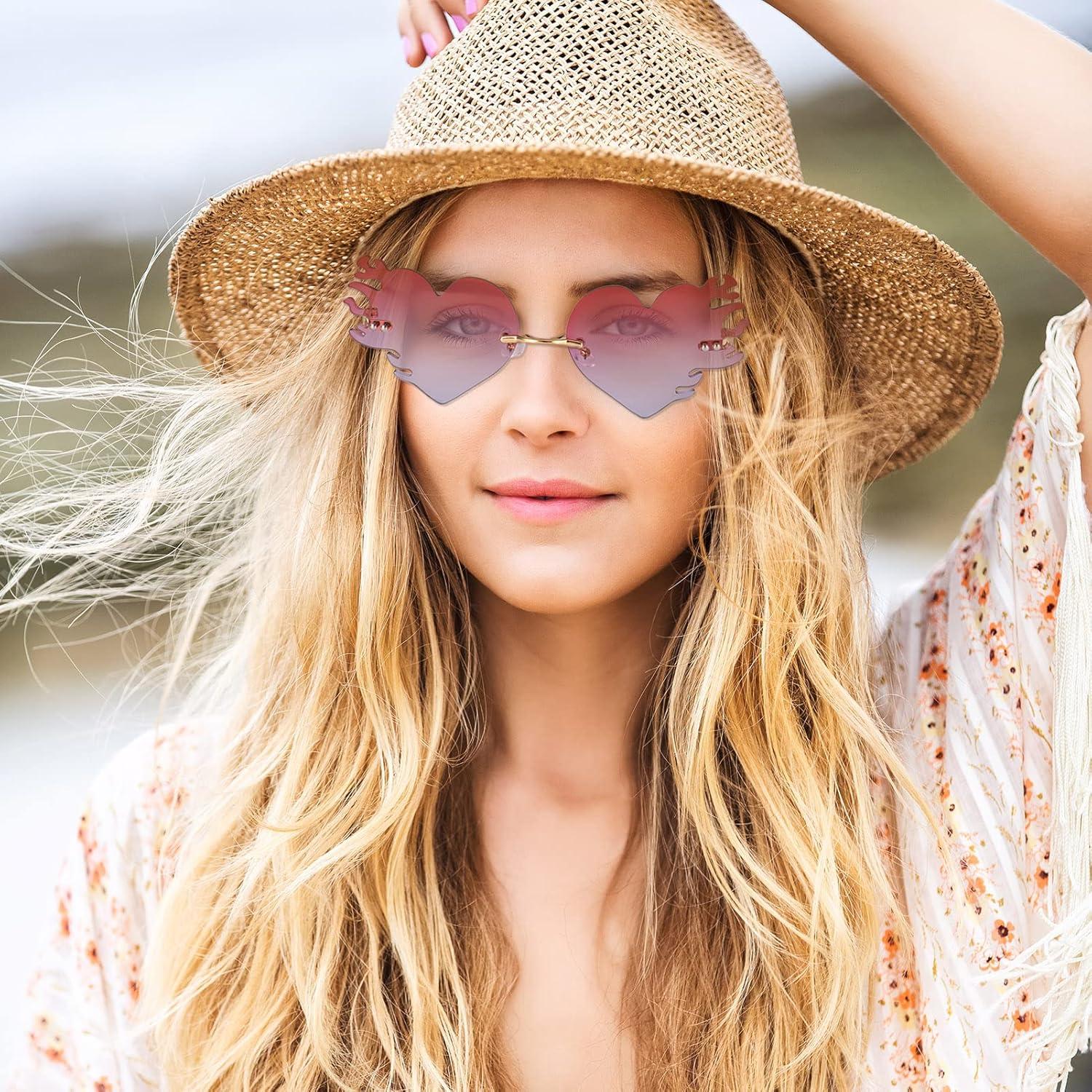 Herz Sonnenbrille Damen Herzfeuer Flamme Retro Style UV400 2er Set