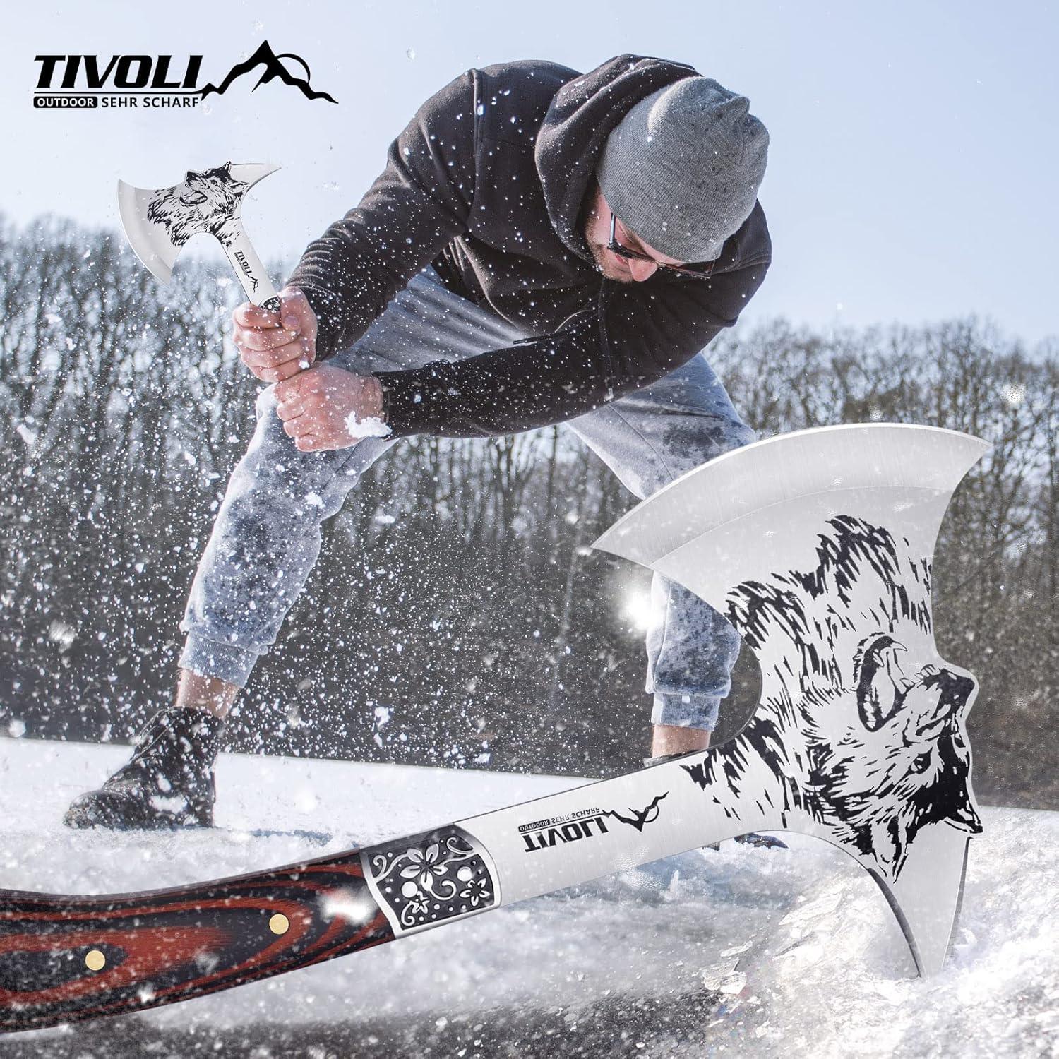 TIVOLI Campingaxt Survival Outdoor Axt Holz Beil TrekkingGarten Rot