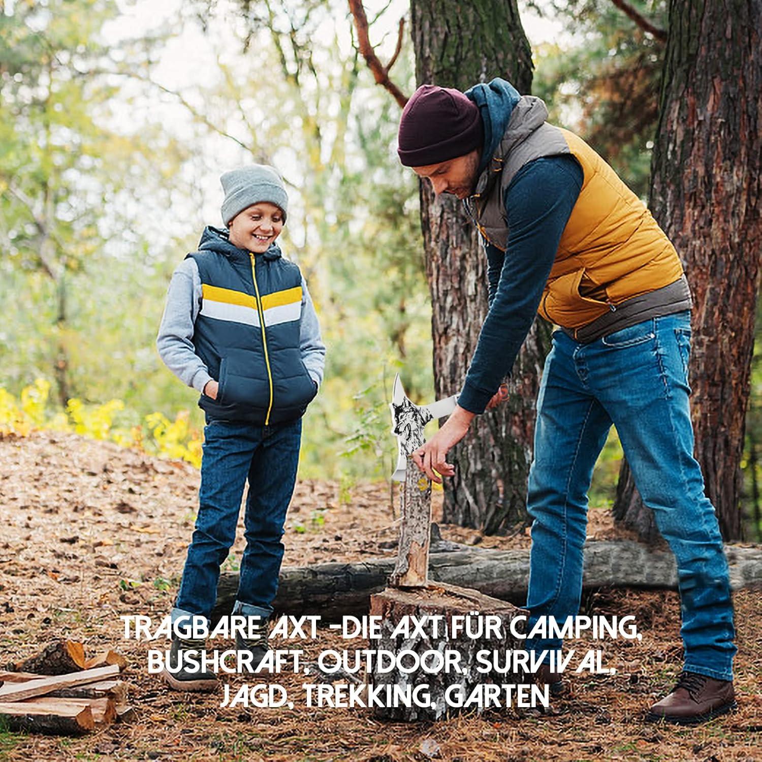 TIVOLI Campingaxt Survival Outdoor Axt Holz Beil TrekkingGarten Rot