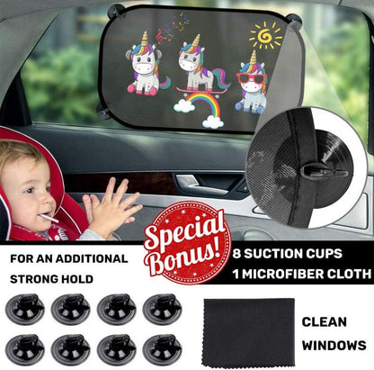 Auto Sonnenschutz Baby UV Schutz Motiv Tiere Einhorn 2er Pack