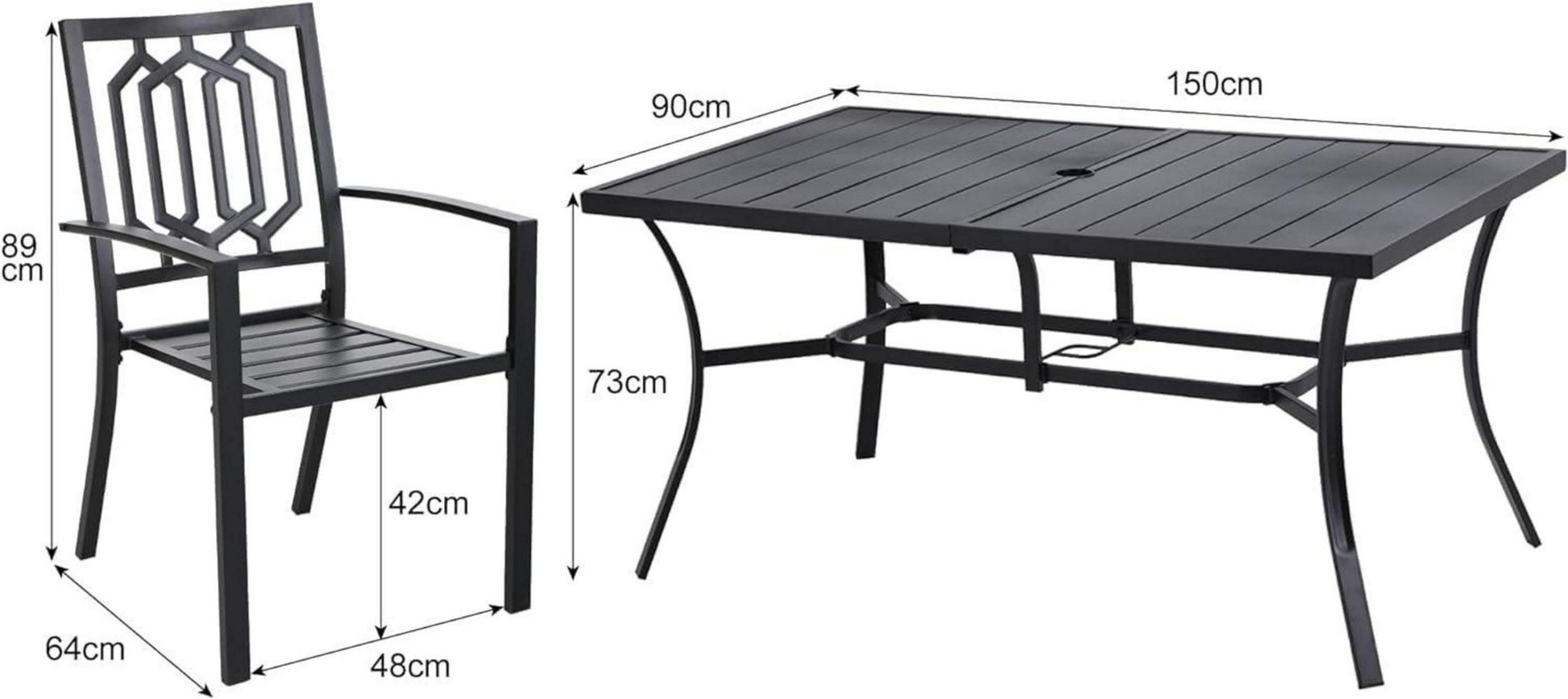 PHIVILLA Gartenmöbel Set 6-teilig Wetterfest Stapelbare Stühle Metall Outdoor