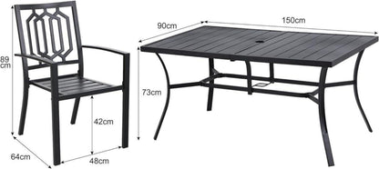 PHIVILLA Gartenmöbel Set 6-teilig Wetterfest Stapelbare Stühle Metall Outdoor