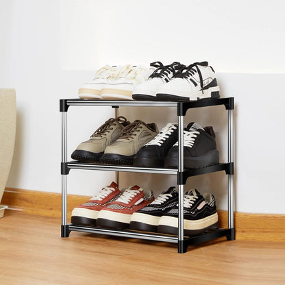 Kleines Stapelbares Schuhregal Metall 3 Ebenen Schwarz