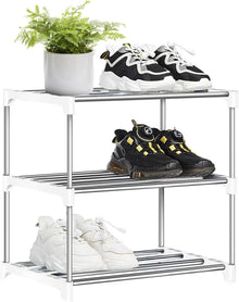 Schuhregal mit 3 Ebenen Weiß Stapelbar Metallschuh-Organizer