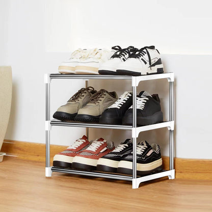 Schuhregal 3 Ebenen Weiß Metall Organizer Stapelbar 6 Paar