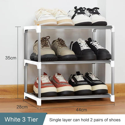 Schuhregal mit 3 Ebenen Weiß Stapelbar Metallschuh-Organizer