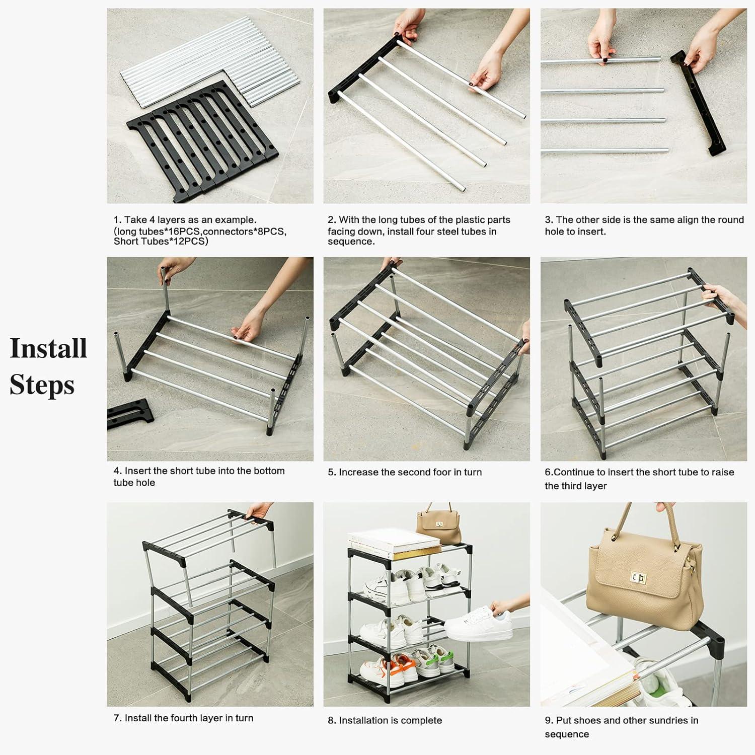 Schuhregal 3 Ebenen Weiß Metall Stapelbar Organizer