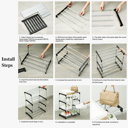 Schuhregal 3 Ebenen Weiß Metall Stapelbar Organizer