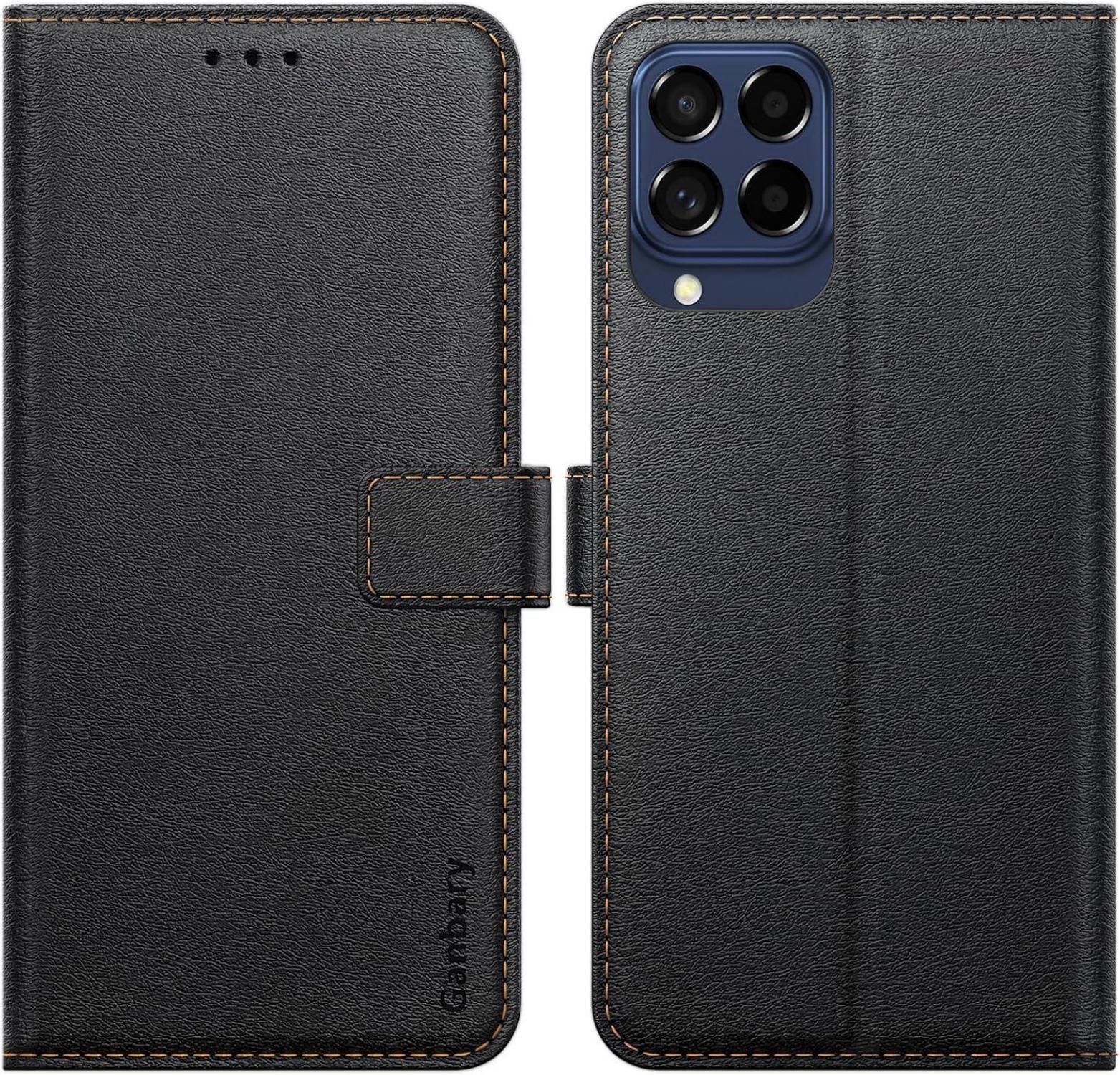Samsung Galaxy M53 5G Handyhülle - Premium Leder Klapphülle mit Kartenschlitzen, Magnetverschluss und Standfunktion - Schwarz