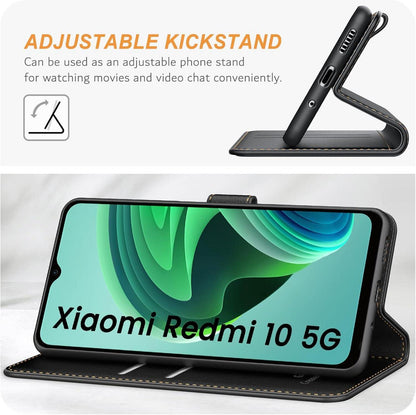 Handyhülle Xiaomi Redmi 10 5G Leder Schwarz Kartenschlitze Magnet Standfunktion