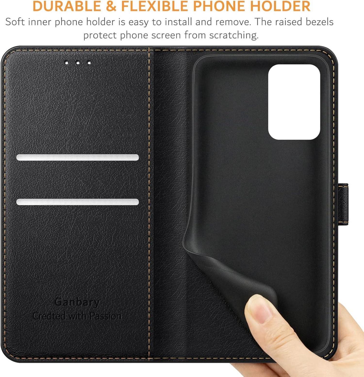 Handyhülle Xiaomi Redmi 10 5G Leder Schwarz Kartenschlitze Magnet Standfunktion