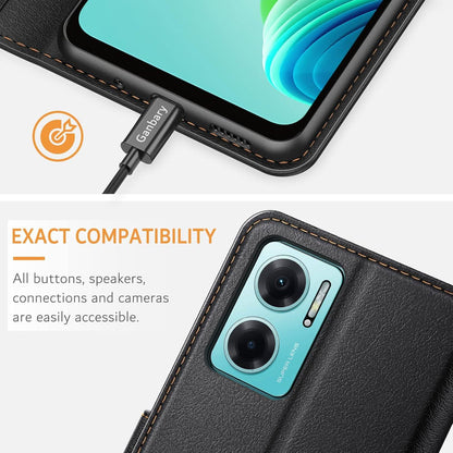Ganbary Handyhülle Xiaomi Redmi 10 5G Leder Klapphülle mit Kartenschlitzen Schwarz