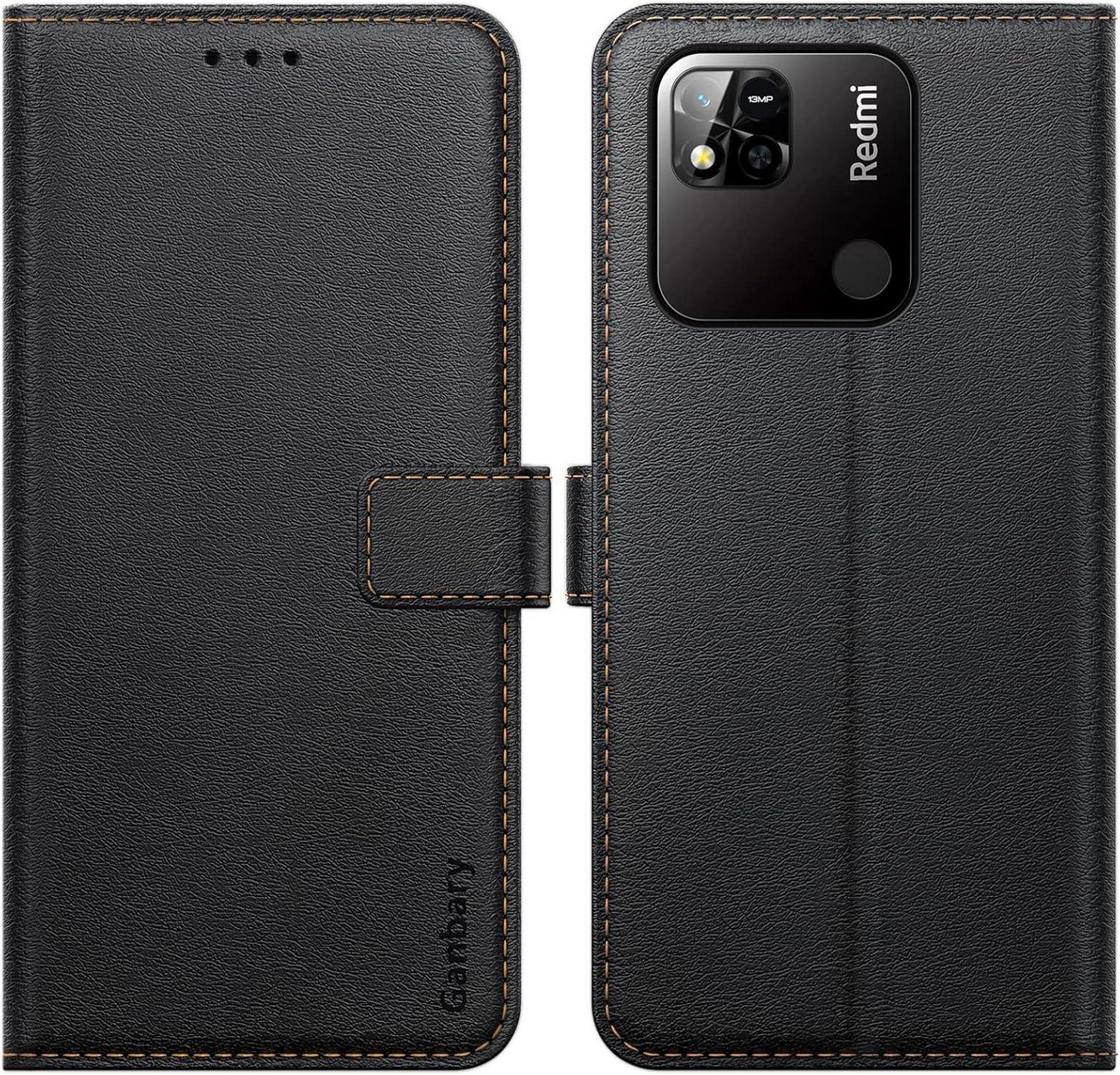 Ganbary Xiaomi Redmi 10A Handyhülle Schwarz mit Kartenschlitzen