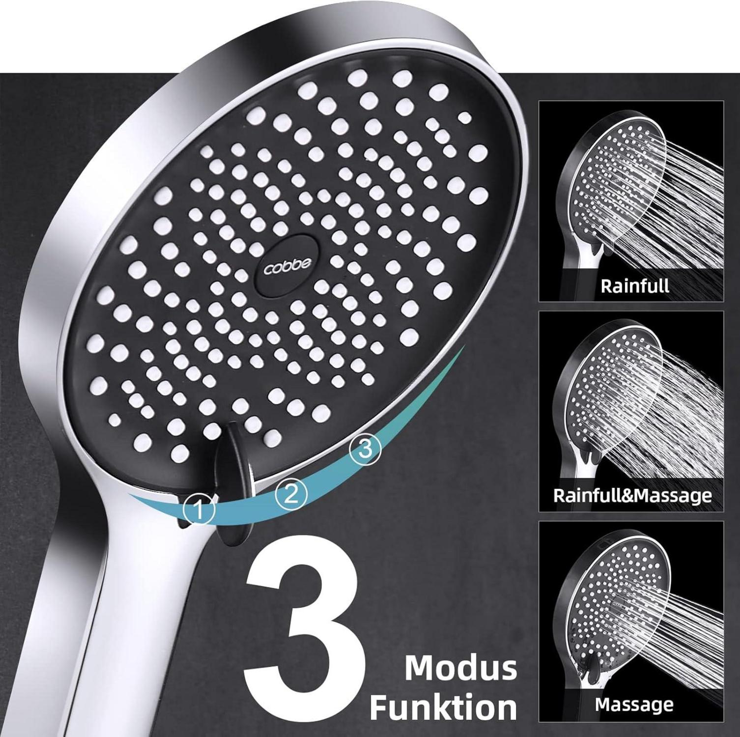 Wassersparender Duschkopf mit 3 Strahlarten Schwarzes Design