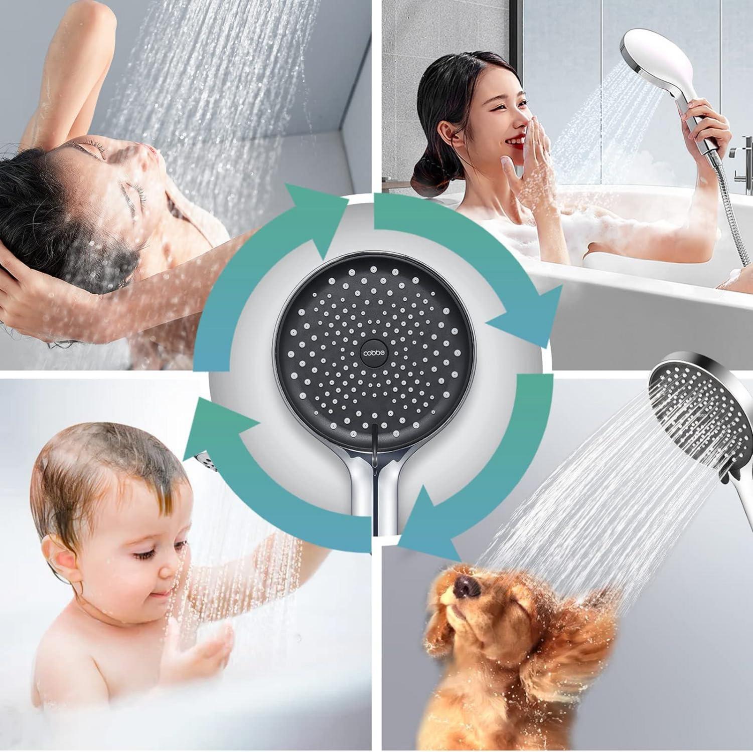 Wassersparender Duschkopf mit Schlauch 3 Strahlarten Schwarz Chrom