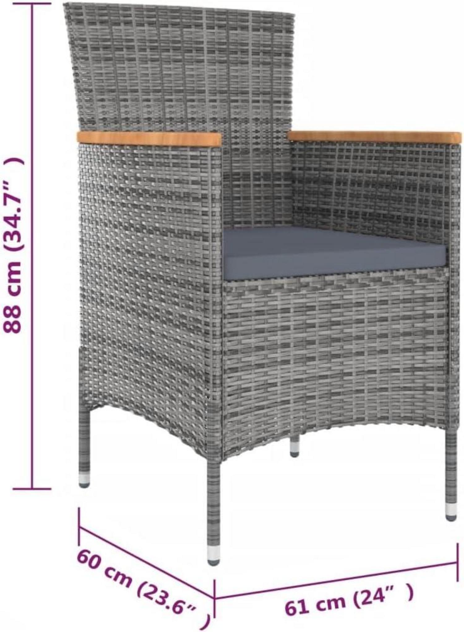 Graues 9-tlg. Gartenmöbel-Set mit Auflagen aus Poly Rattan