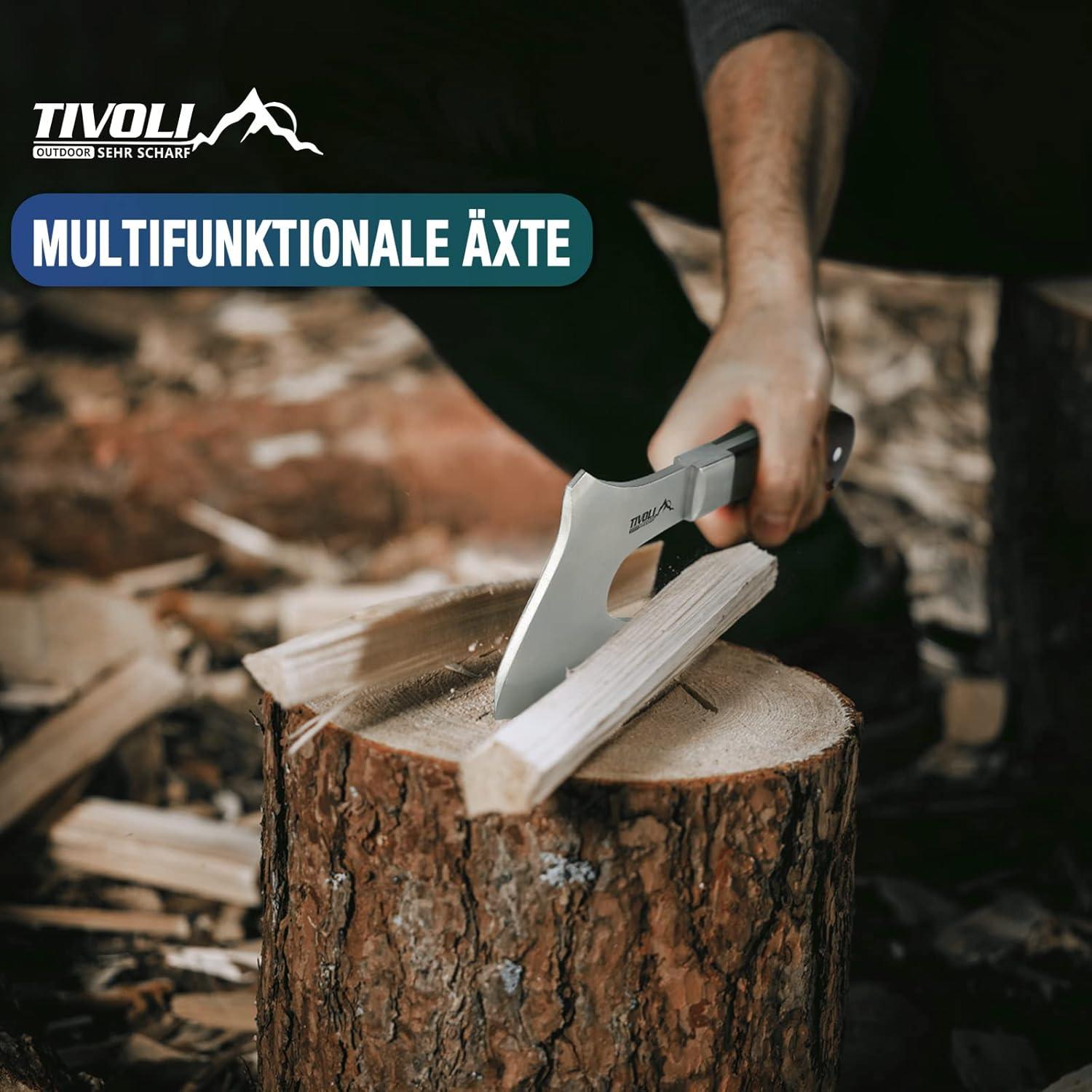TIVOLI Campingaxt Spaltaxt Holz 24cm Survival Axt Outdooraxt Tragbare Survivalaxt Geschenkbox