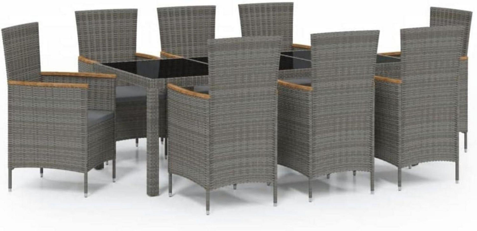 Gartenmöbel Set 9-tlg. Poly Rattan grau mit Sitzauflagen
