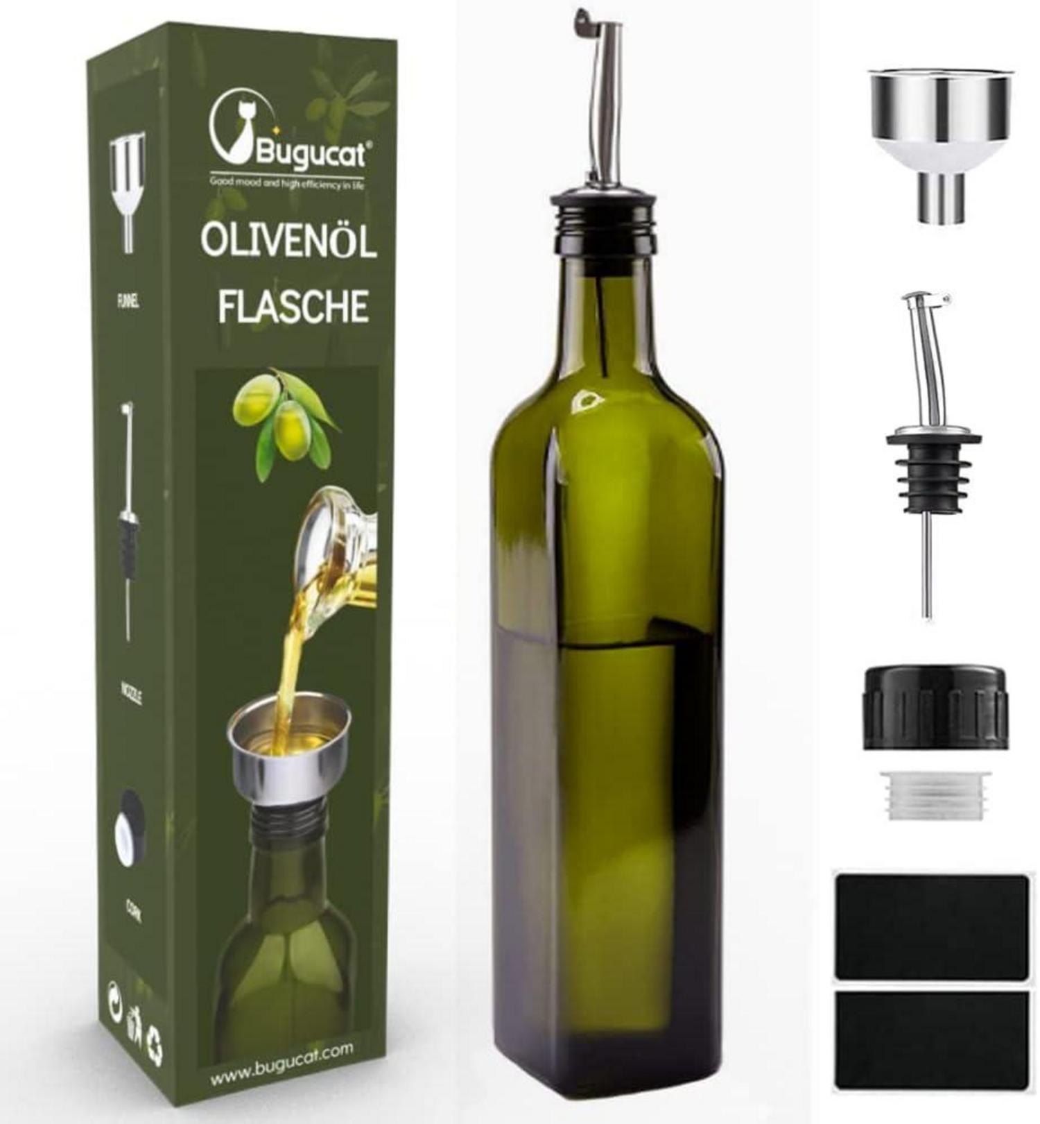 Ölflasche Glas 500ML mit Spender und Ausgießer, Tropffreies Design