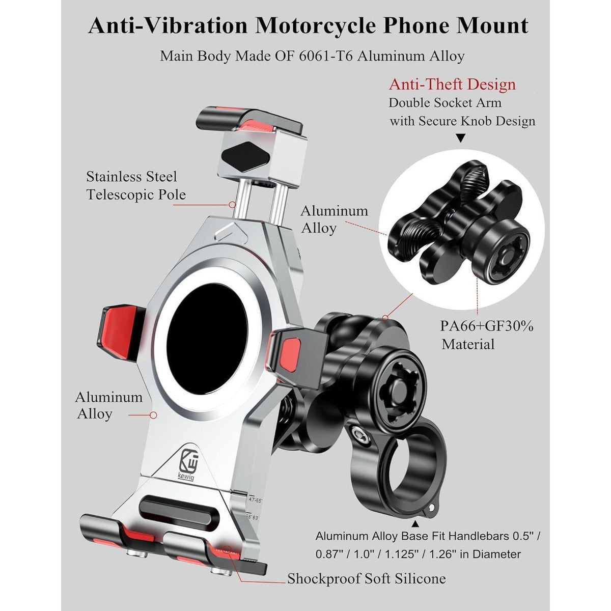 Motorrad Handyhalterung Verstellbar mit Vibrationsdämpfer