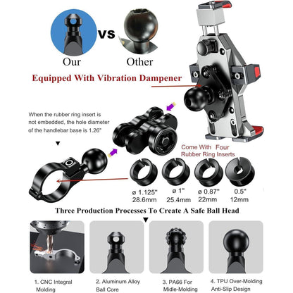 Motorrad Handyhalterung Verstellbar mit Vibrationsdämpfer