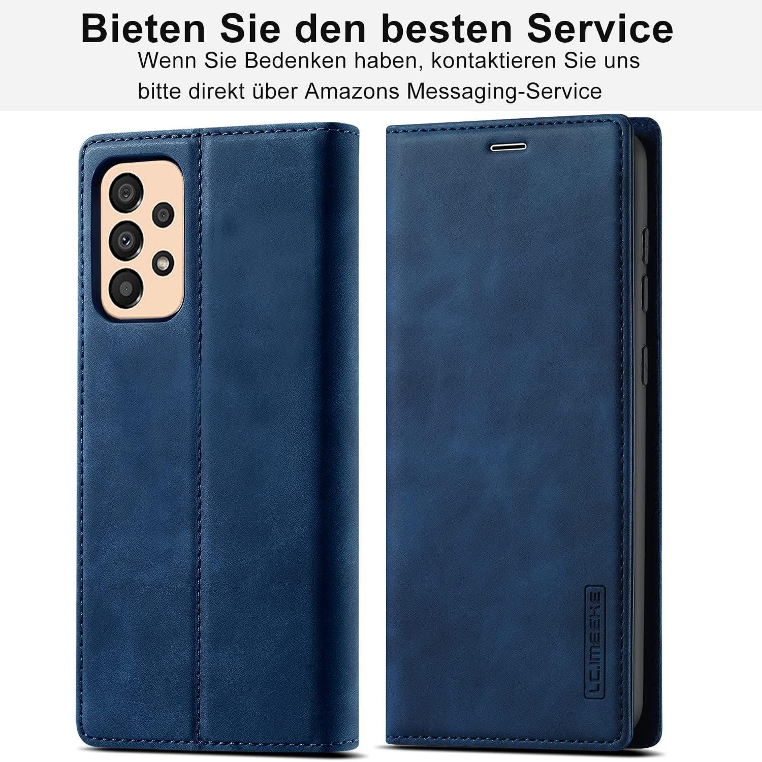 Samsung Galaxy A33 5G Hülle Leder Wallet Flip Blau Schutzfolie