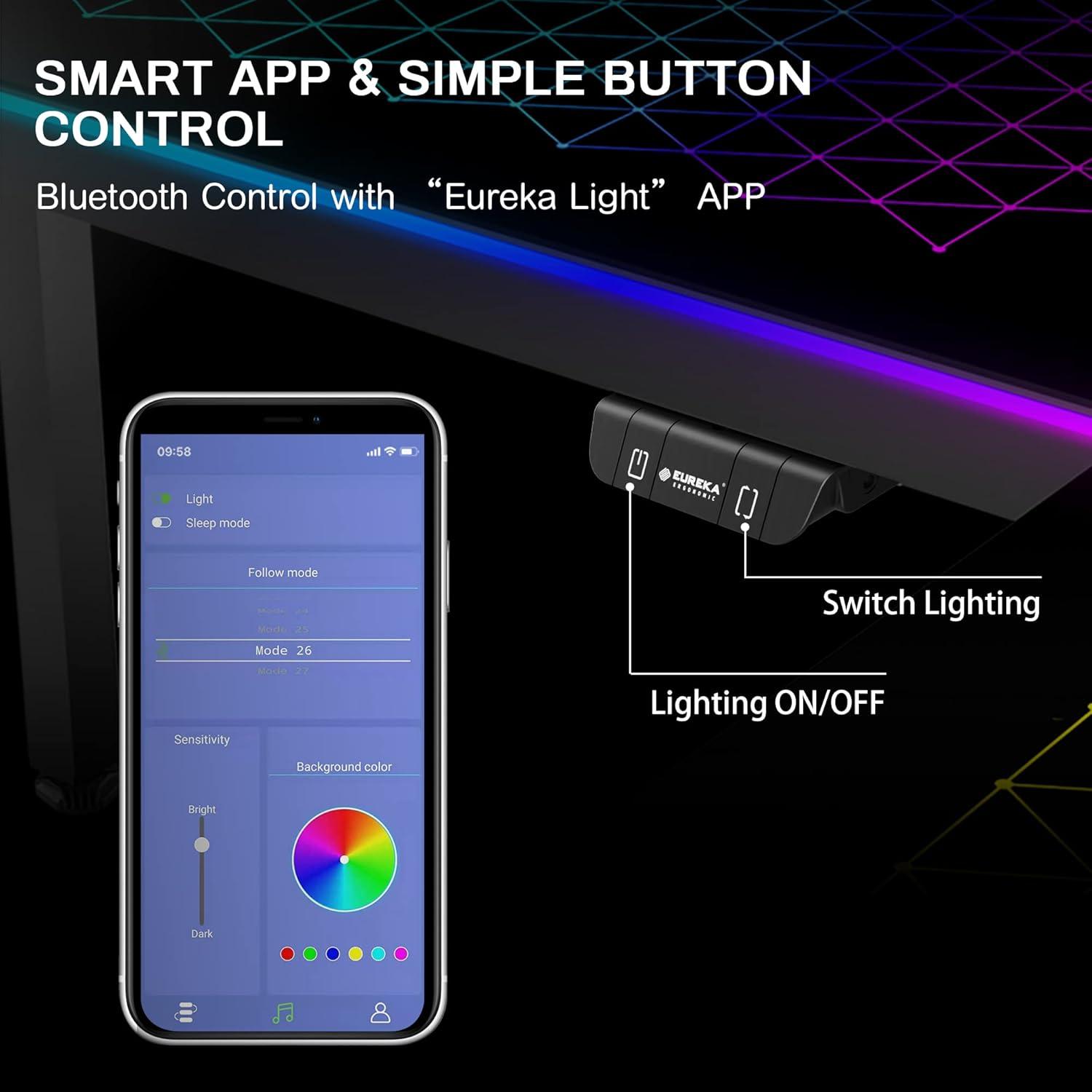 Glas Gaming Tisch LED RGB 152x102 cm L-Form Eckschreibtisch APP Sync