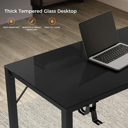 Glas Gaming Tisch LED 152x102 cm RGB Eckschreibtisch L Form Getränkehalter