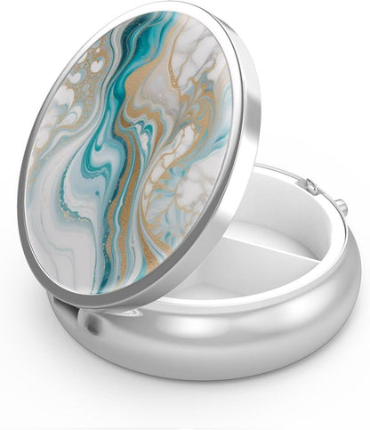 Kleine runde Pillendose mit 3 Fächern grüne Marmorierung