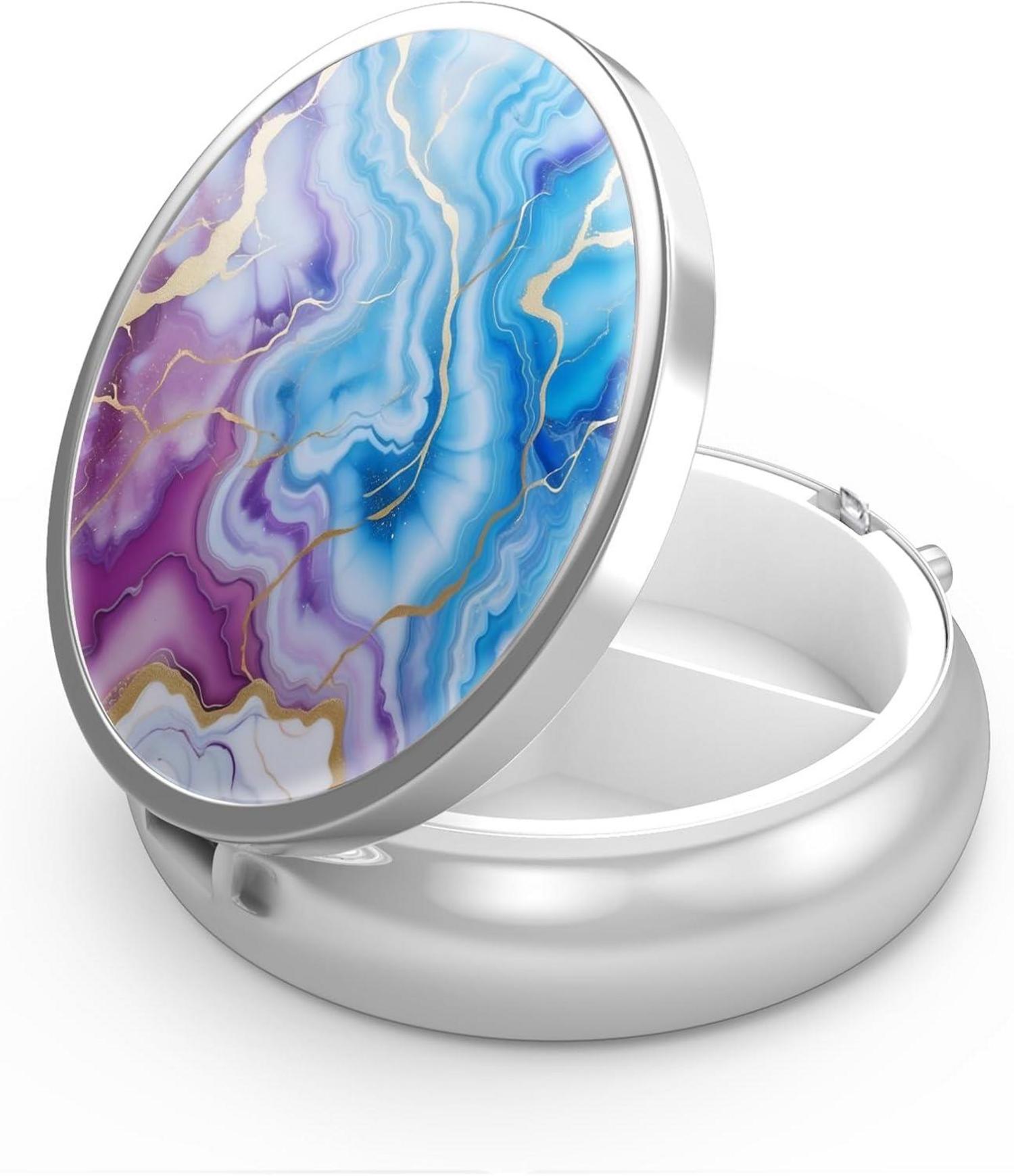 3-Fach Pillendose tragbar Medizin Organizer blau Kunstmarmor