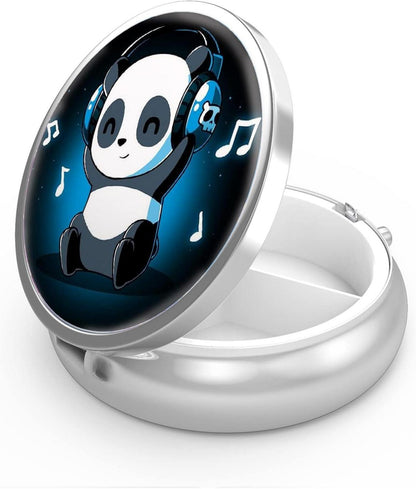 Metall Pillendose 3 Fächer tragbar Organizer Panda-Funny