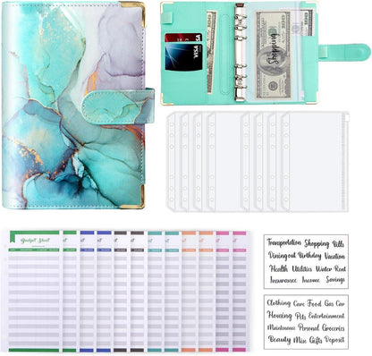 Budget Binder A6 Marmor PU Leder Geld Organizer mit 8 Reißverschluss