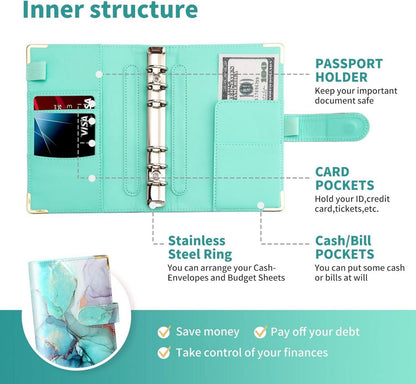 Budget Binder A6 Marmor PU Leder Geld Organizer mit 8 Reißverschluss