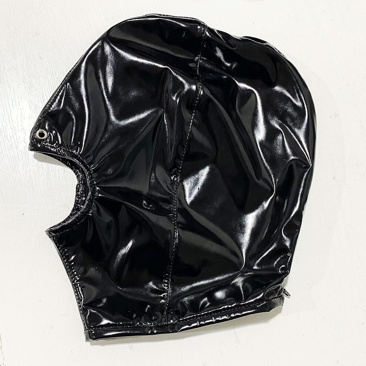 Latexmaske Schwarz Mundöffnung Zipper Bondage Kopfmaske BDSM