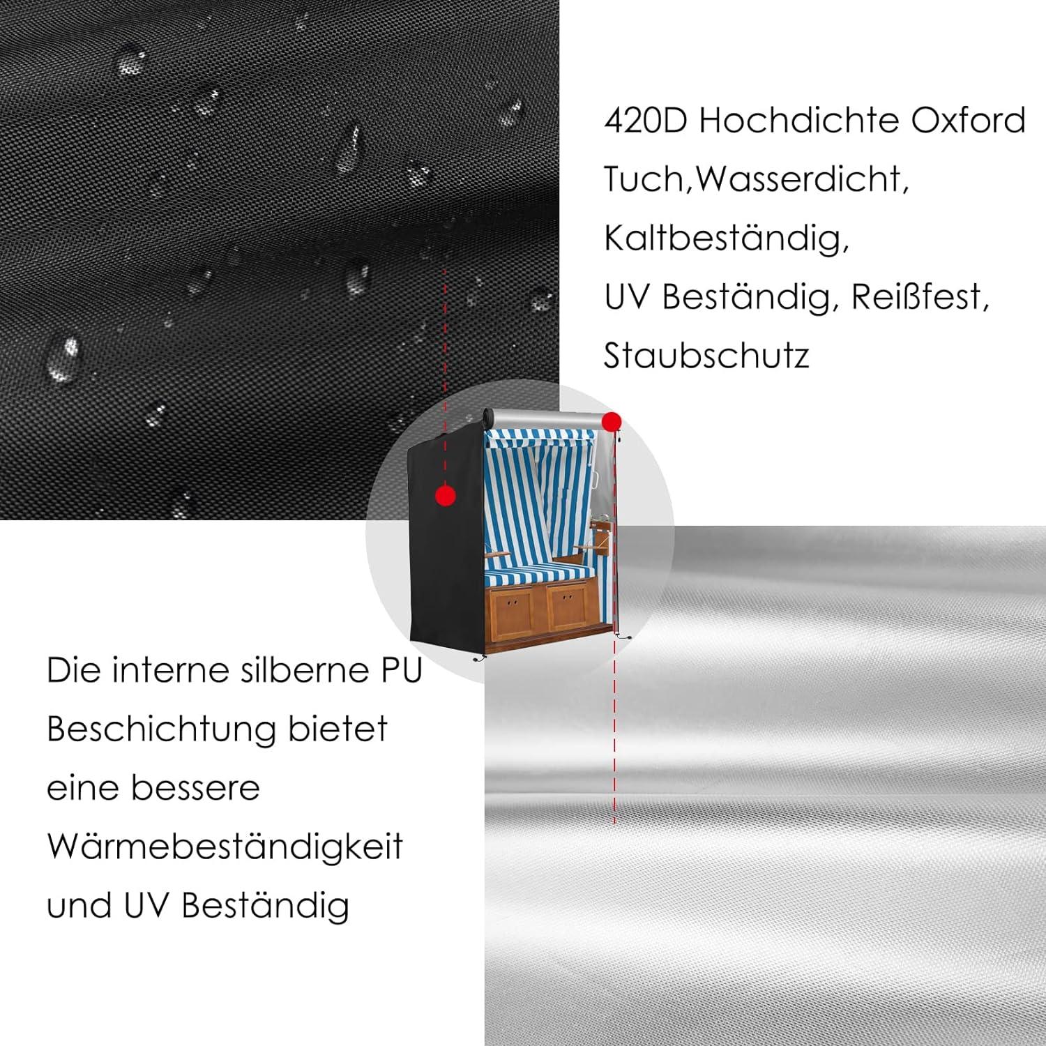 Strandkorb Schutzhülle 420D Oxford Winterfest Schwarz 135x105x175cm