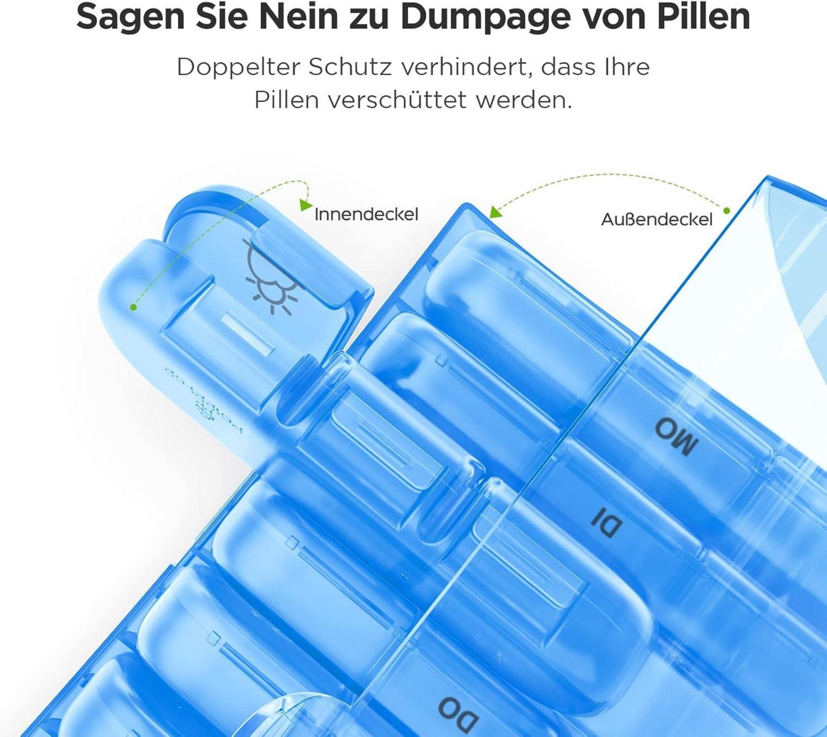 Wochen-Pillendose 7 Tage 3 Fächer Tablettenbox große separate Fächer