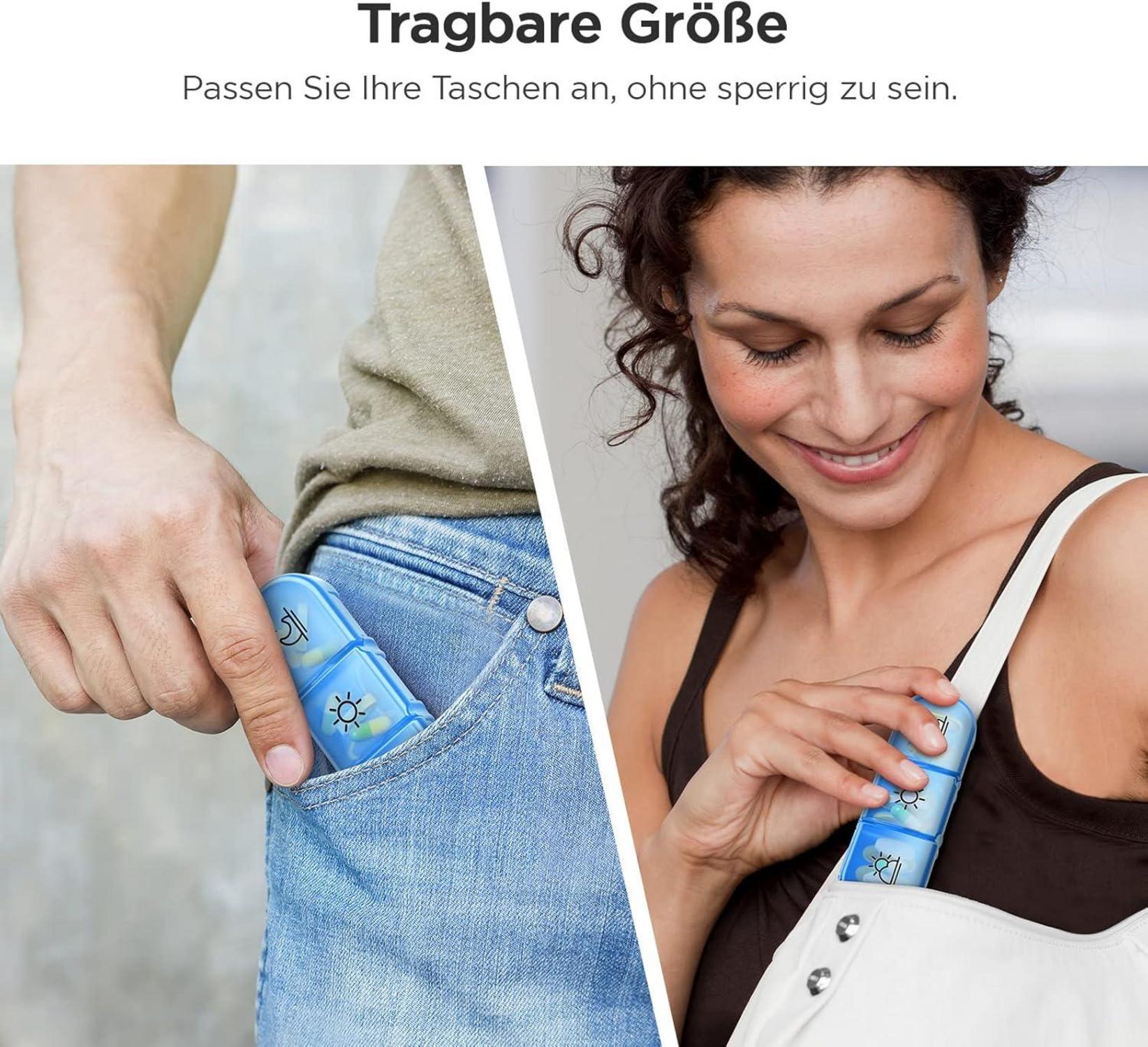 AUVON Pillendose 7 Tage tragbare Tablettenbox mit großen separaten Fächern