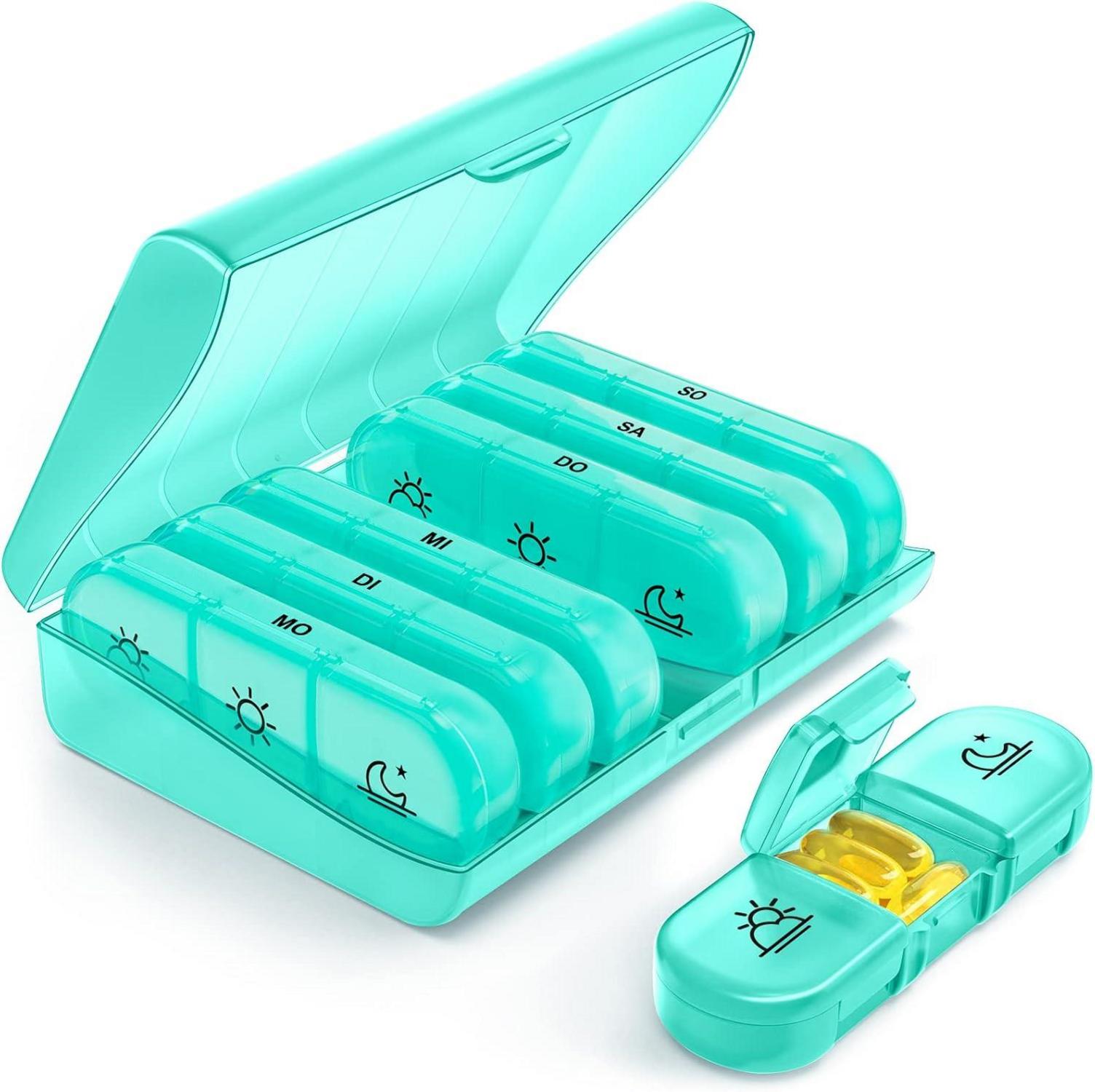 Pillendose 7 Tage 3 Fächer große separate Tablettenbox Cyan