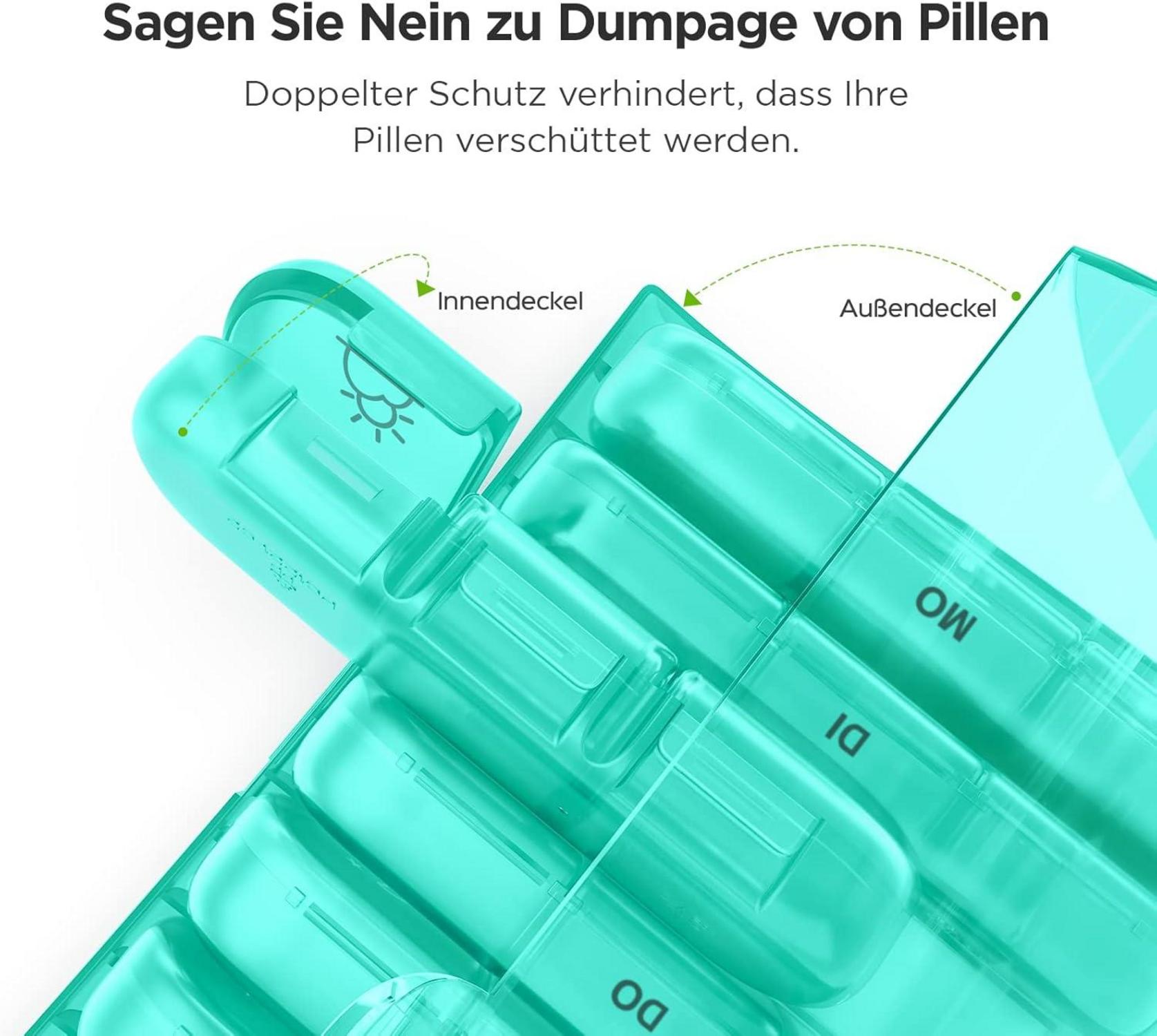 Pillendose 7 Tage 3 Fächer große separate Tablettenbox Cyan